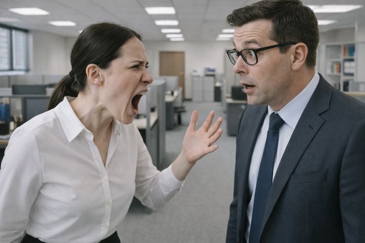 Employee shouting at a coworker in an office